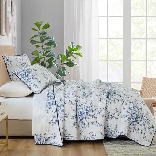 SahSahCasa 100 Cotton King Quilt Set Navy BlueWhite