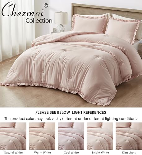 Chezmoi Collection Nora 3-Piece Comforter Set Queen Blush
