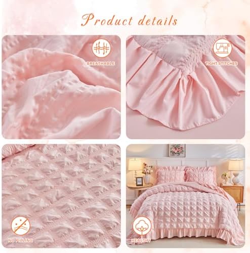 Tititada Blush Pink Plaid Seersucker Comforter Set