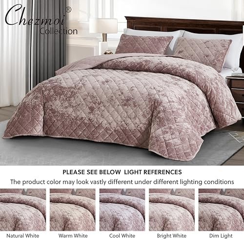 Chezmoi Lux Dusty Pink Velvet Quilt King Set