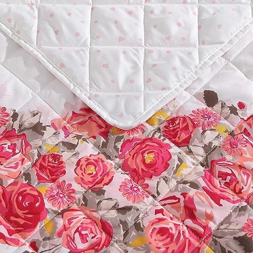 Betsey Johnson Queen Quilt Set - Banded Floral Pink