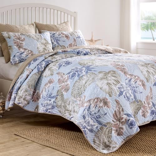 Greenland Home Tropics Palm Leaves Quilt Set 3-Piece FullQueen Mist 1