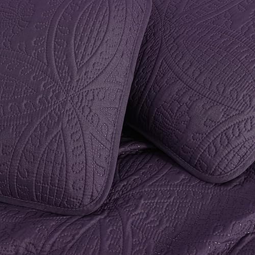 Chezmoi Austin 3-Piece Oversized Bedspread Set King Purple