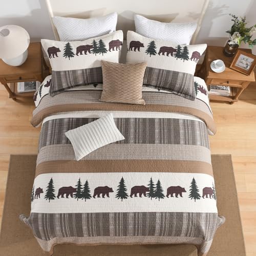 SahSahCasa Queen Quilt Set - Forest Farmhouse Reversible Cotton Comforter