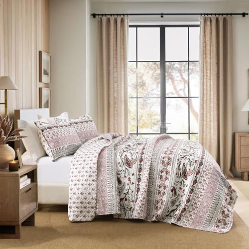 Boho Paisley Red Quilt Set Reversible Twin Size