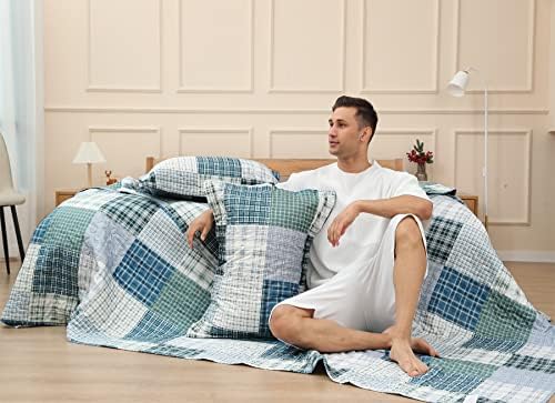 Ycosy Plaid Quilt Set Twin Size Reversible Bedspread