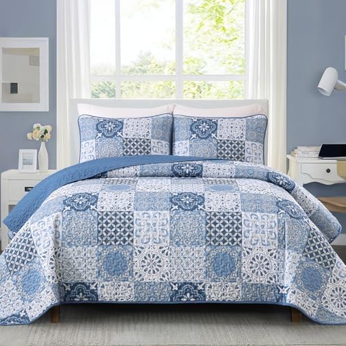 Dobuyly Blue Quilt Set King Size 3 Piece