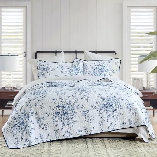 SahSahCasa 100 Cotton King Quilt Set Navy BlueWhite