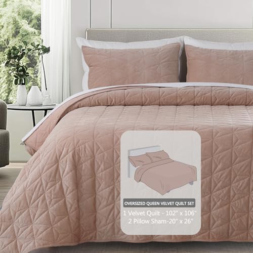 KASENTEX Velvet Quilt Set 102x106 Pink Brown