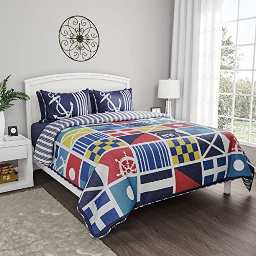 Lavish Home 2-Piece Twin Quilt Set - Coastal Themed Reversible Bedspread with Sham