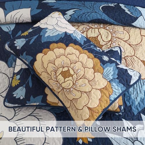 DJY Navy Floral Quilt Set 3 Piece Boho
