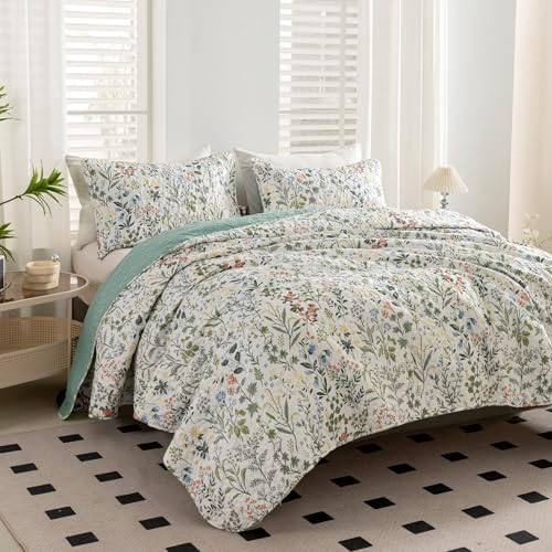 BUPIRD Floral Quilt Set Queen 3 Pieces
