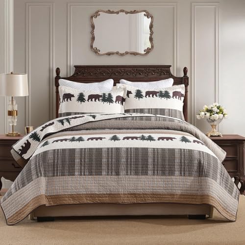 SahSahCasa Queen Quilt Set - Forest Farmhouse Reversible Cotton Comforter