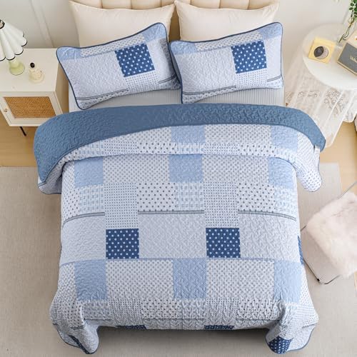 WONGS BEDDING 3 Piece Queen Quilt Set with Patchwork Plaid Design
