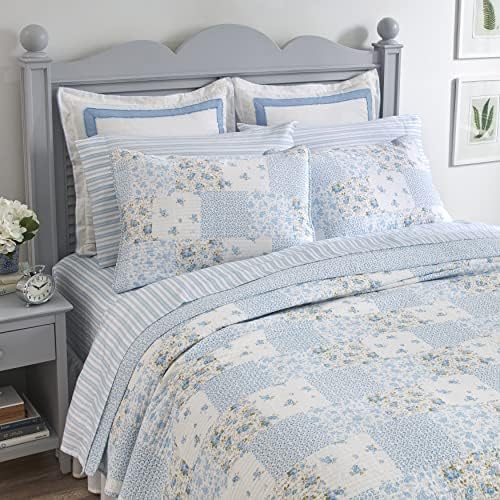 Laura Ashley Twin Quilt Set Cotton Reversible with Matching Sham