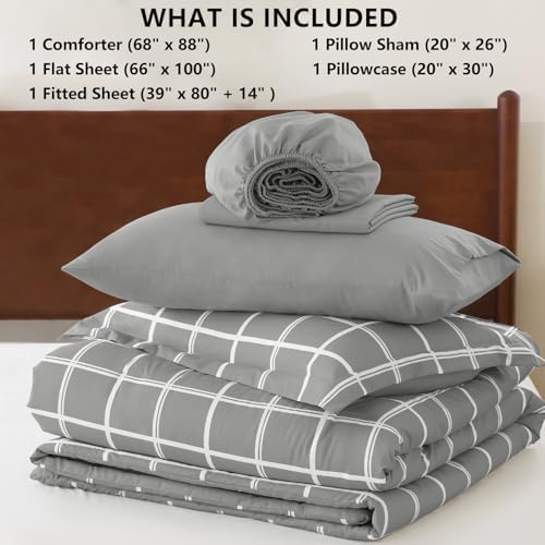 CozyLux Twin XL Plaid Comforter Set Grey 1