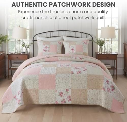 Soul Lane Blush Bloom Cotton Quilt Set Queen