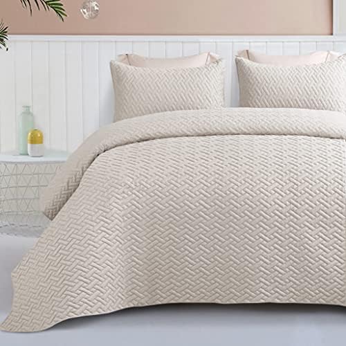 Exclusivo Mezcla Full Queen Quilt Bedspread Set with Basket Weave Pattern