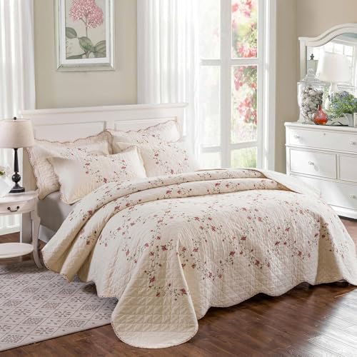 EAVD Floral Embroidered Quilt Set King Size 3 Pieces 1