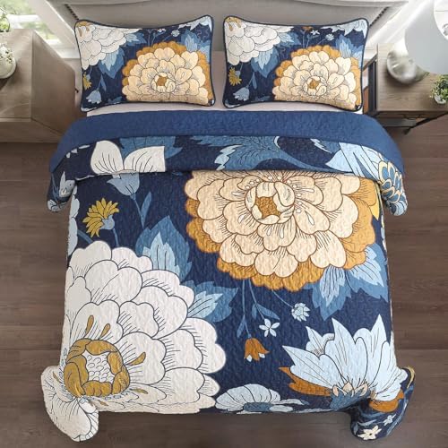 DJY Navy Floral Quilt Set 3 Piece Boho