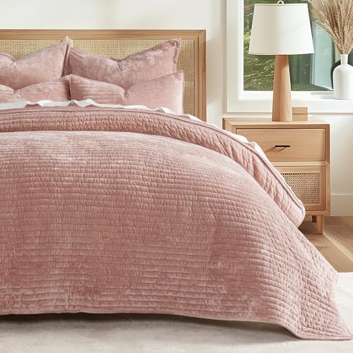 EVERGRACE Velvet Quilt Set King Size with 2 Shams