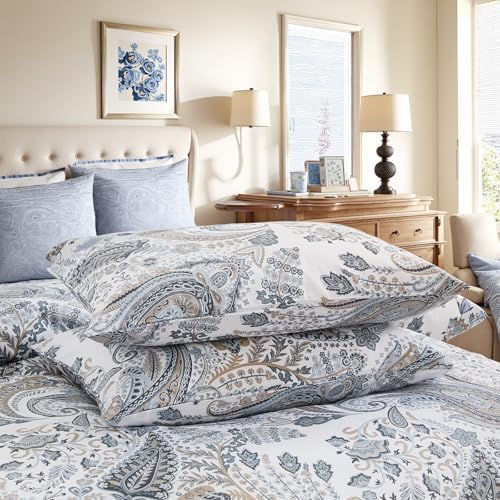 Cozaline Blue Paisley Queen Duvet Cover Set 3 Pcs