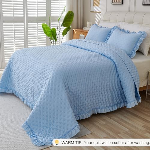 Cmfshape Bedding Set 3 Pieces Ultrasonic Quilt with Ruffled Edges