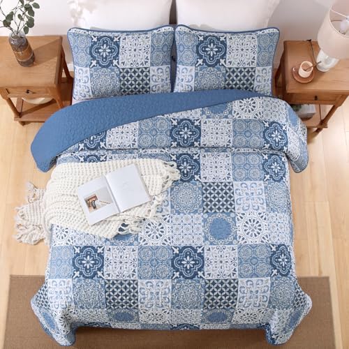 Dobuyly Blue Quilt Set King Size 3 Piece