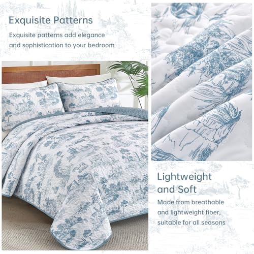 Drucon Blue Quilt Set King Size 3 Pieces Farmhouse Design