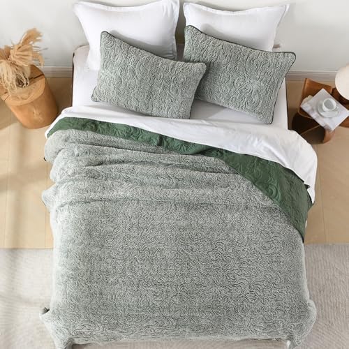 Dobuyly Fluffy Green Queen Quilt Bedding Set