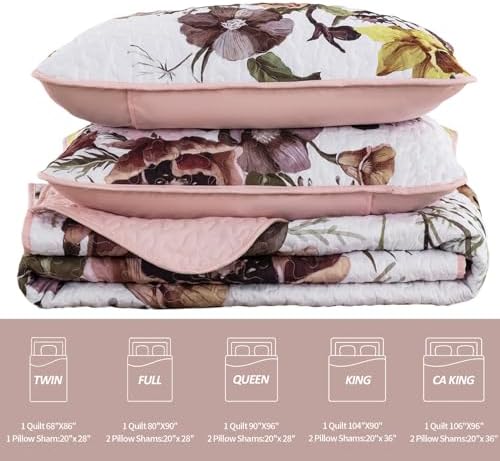 Drucon Floral Quilt Set Queen 3 Pieces