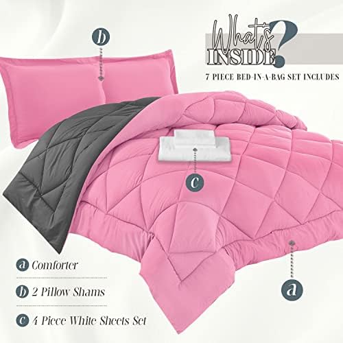 Elegant Comfort 7-Piece Twin XL Bed-in-a-Bag - PinkGray