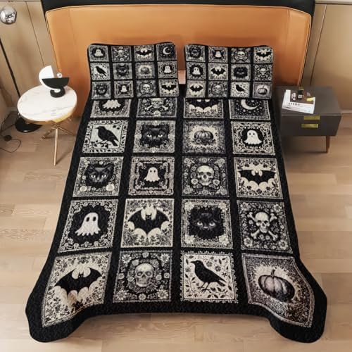 Witch Throw Pattern Quilt Set - Queen Twin Full Halloween Decor
