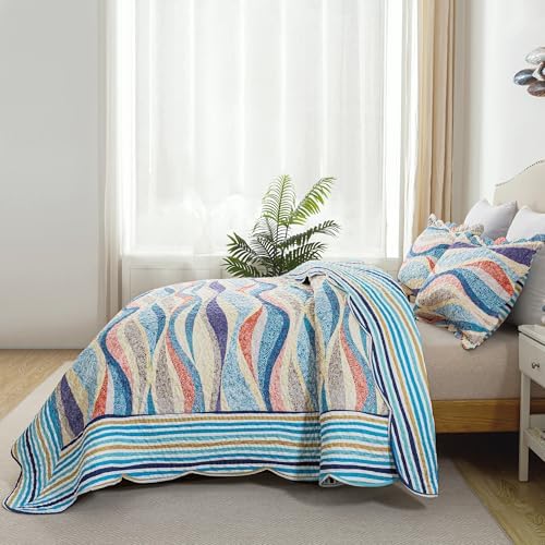 HoneiLife Oversized King Quilt Set 120x120 - Coastal Style 3 Piece