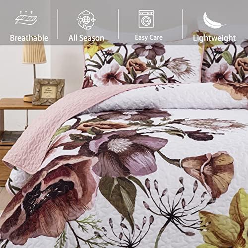 Drucon Floral Quilt Set Queen 3 Pieces