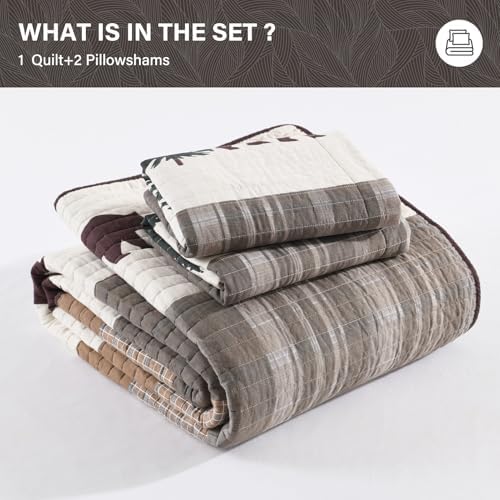 SahSahCasa Queen Quilt Set - Forest Farmhouse Reversible Cotton Comforter