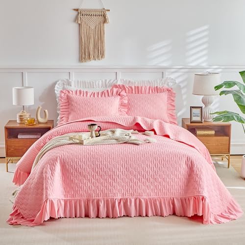 UOZZI Ruffled Quilt Bedding Set Queen 96x96
