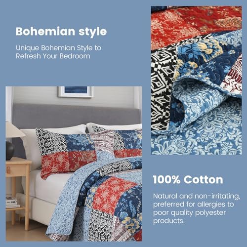 Secgo Twin Comforter Set - 100 Cotton Quilts Black Bedspread with Pillow Shams