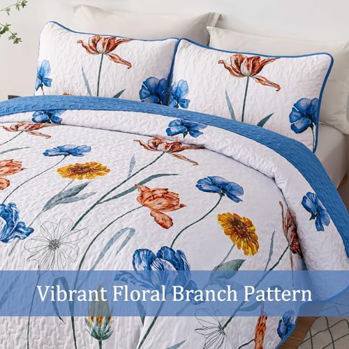 WONGS BEDDING Blue Floral Quilt Set King Size