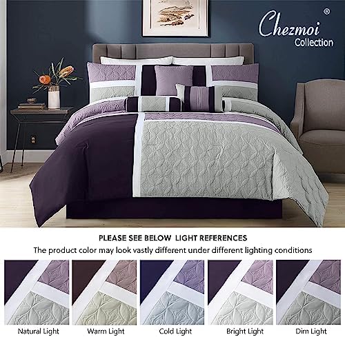 Chezmoi Upland 7-Piece Quilted Comforter Set LavenderGrayPurple California King