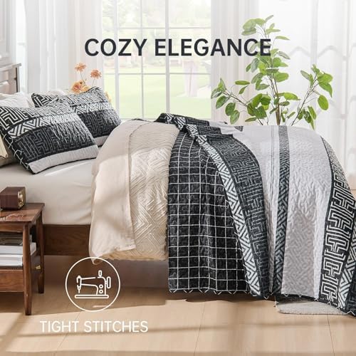 DJY Striped Quilt Set King Size 3 Pcs Black White