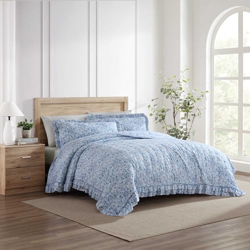 Laura Ashley Twin Quilt Set with Ruffle Embellishment