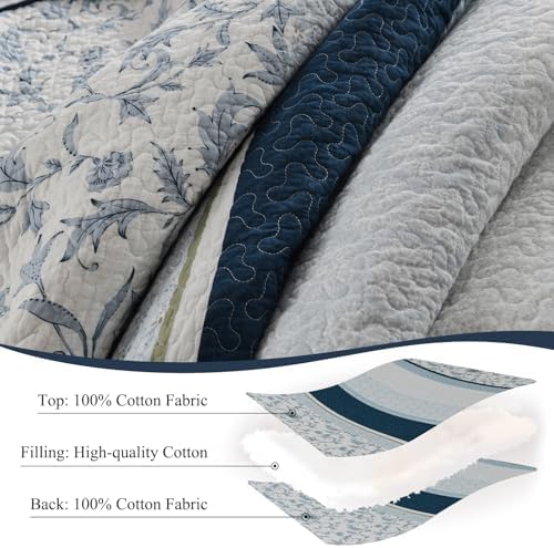 SOElinens Queen Size Quilt Set Navy Blue Floral