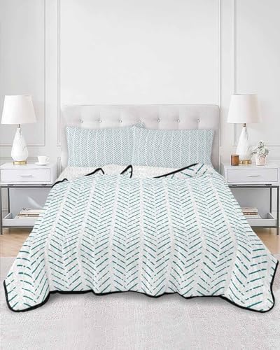 RisQiten Twin XL Teal Striped Reversible Quilt Set 1