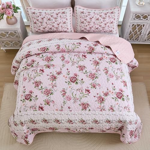 Xruibed Floral Quilt Set Queen Size 3PCs