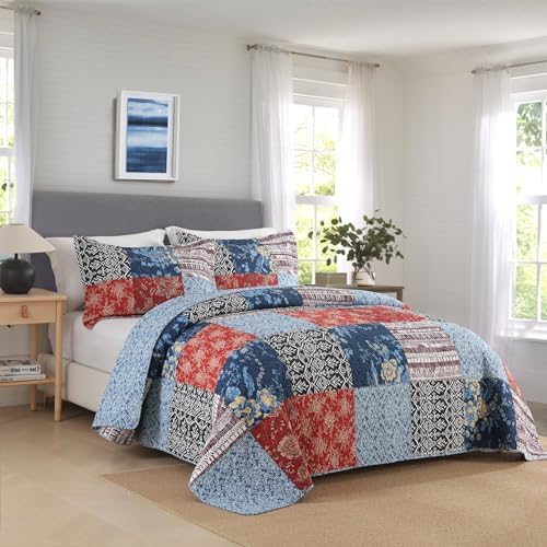 Secgo Twin Comforter Set - 100 Cotton Quilts Black Bedspread with Pillow Shams