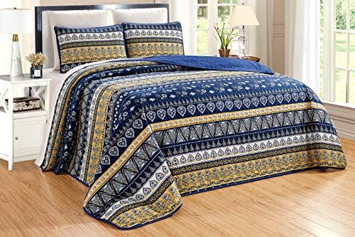 Grand Linen 3-Piece Reversible Bedspread Set Queen Size