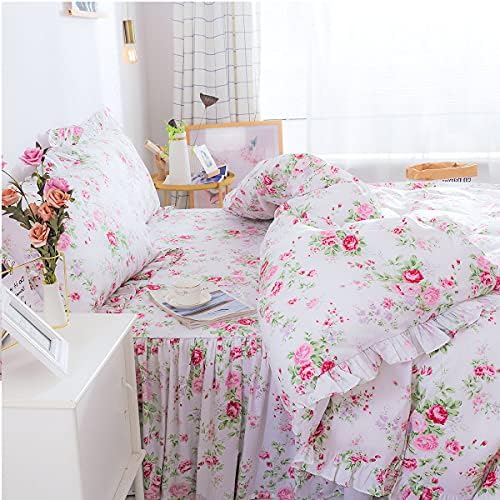 FADFAY 4-Piece Premium Cotton Bedding Set with Pink Rose Print
