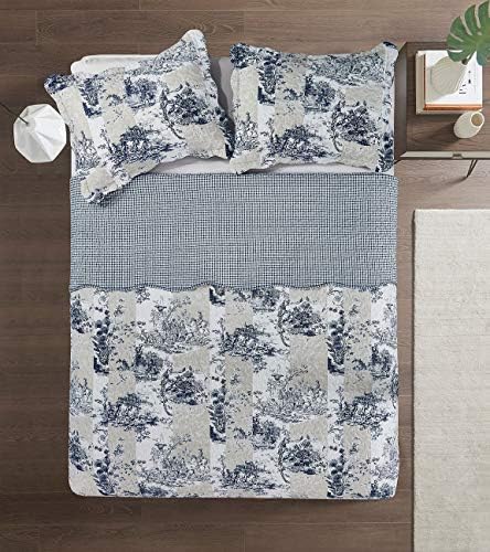 Brilliant Sunshine Blue Toile Quilt Set with 2 Shams