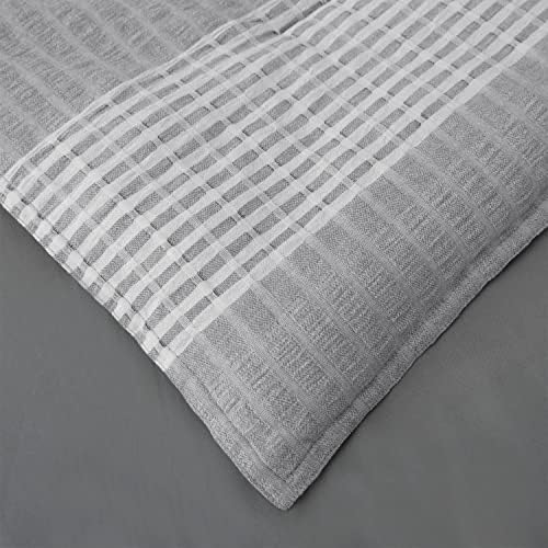 HiEnd Accents 3-Piece Duvet Cover Set Lane Gray White Stripe Seersucker
